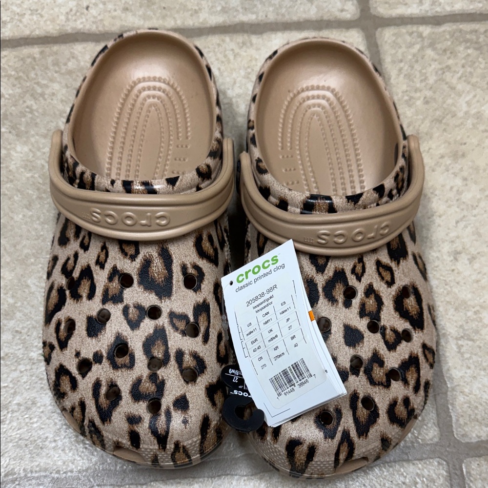 CROCS Kids Tan Leopard Print Clogs